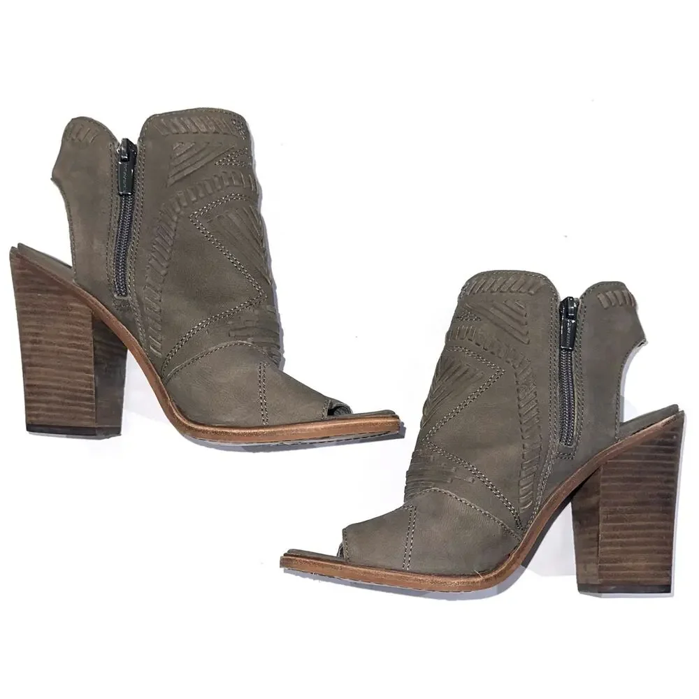 Vince Camuto Karinta Brown Grey Leather Open Toe Heeled Shoes Size 8.5